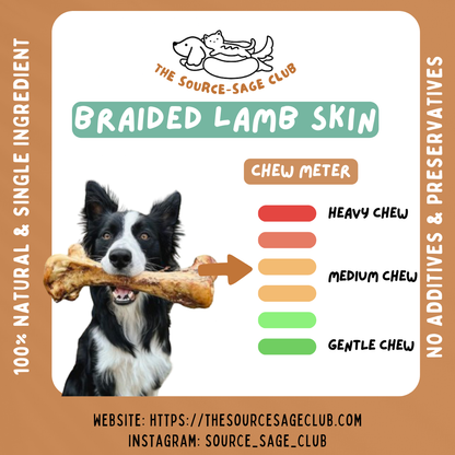 Air Dried Braided Lamb or Goat Skin 100g (single ingredient dog treats, dog dental chew)