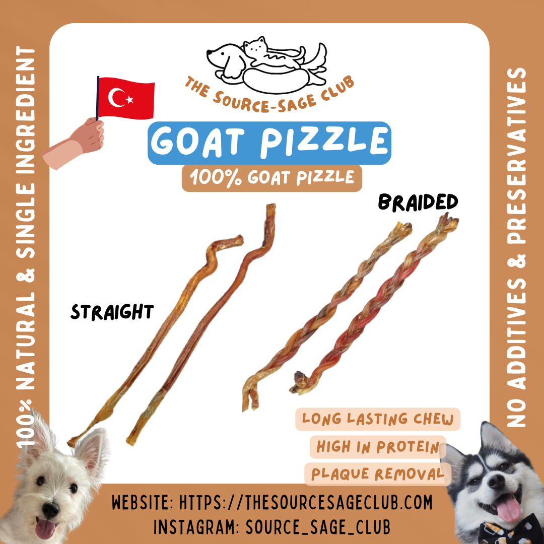 Air Dried Goat Pizzle Bully Stick (single ingredient dog treats, dog dental chew)