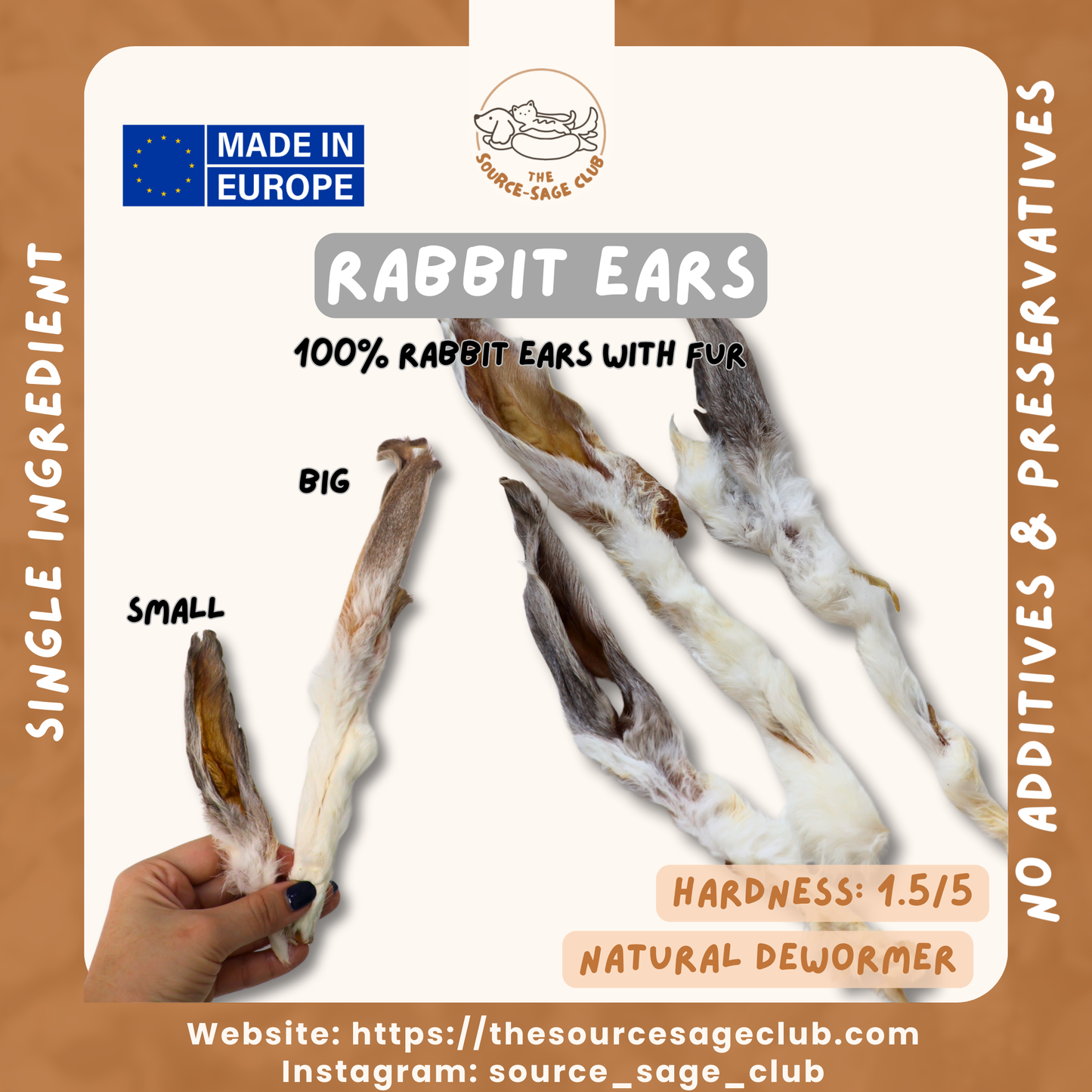 (NEW LAUNCH) Rabbit Ears With Fur Natural Dewormer for Dogs (single ingredient dog treats, dog dental chew) Sourcesage Club