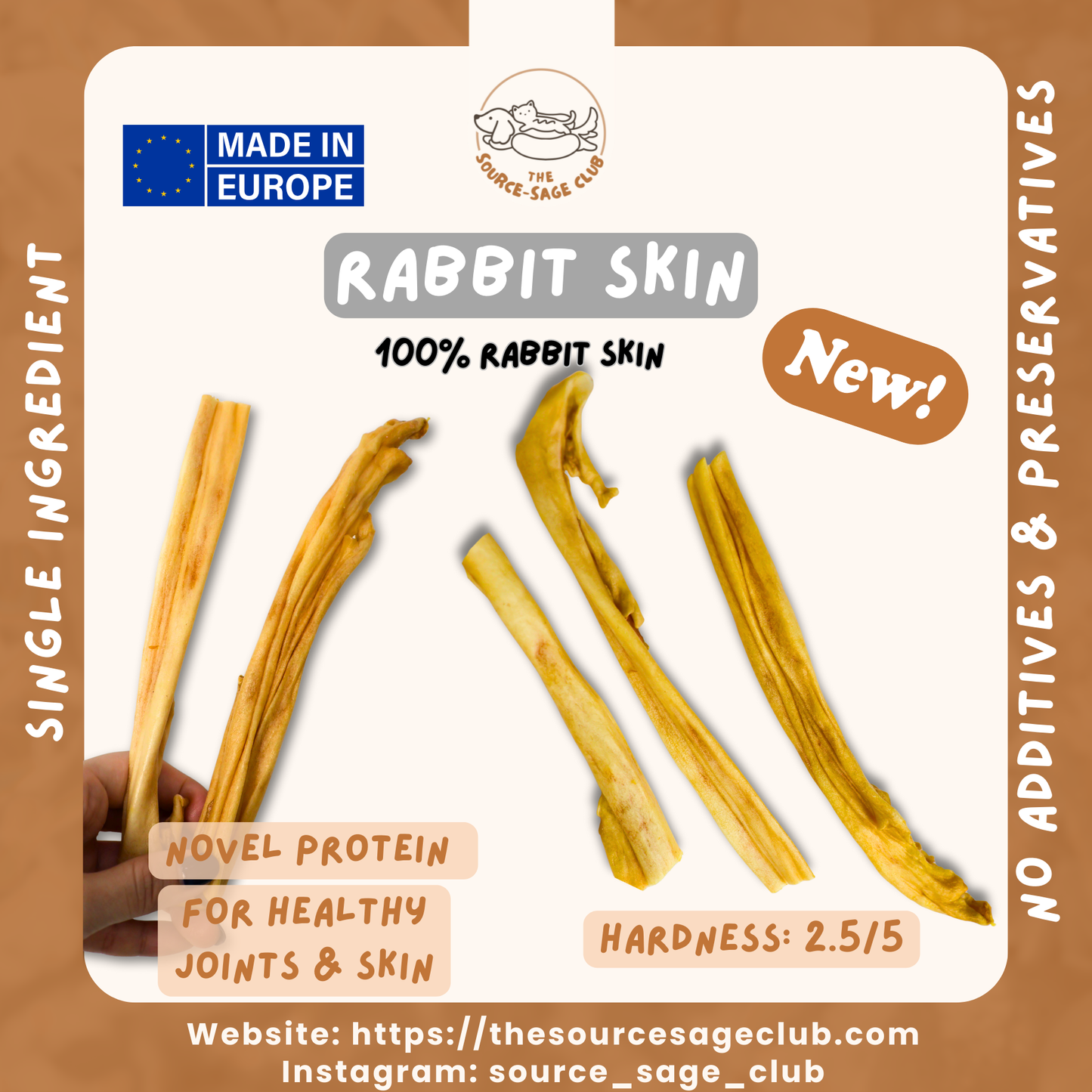 (NEW LAUNCH) Rabbit Skin for Dogs (single ingredient dog treats, dog dental chew) Sourcesage Club