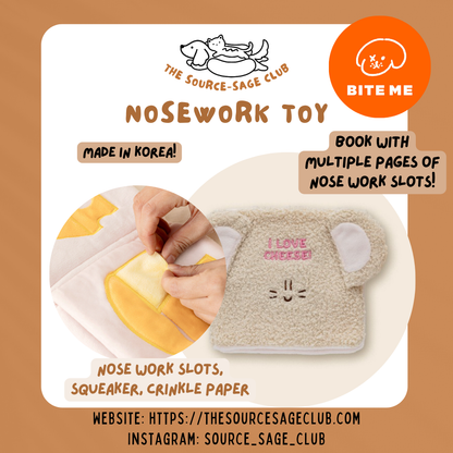 BITE ME BonBon Green Fluffy Snuffy Nosework Book Toy - Mouse (snuffle nose-work toy for cats and dogs made in Korea)