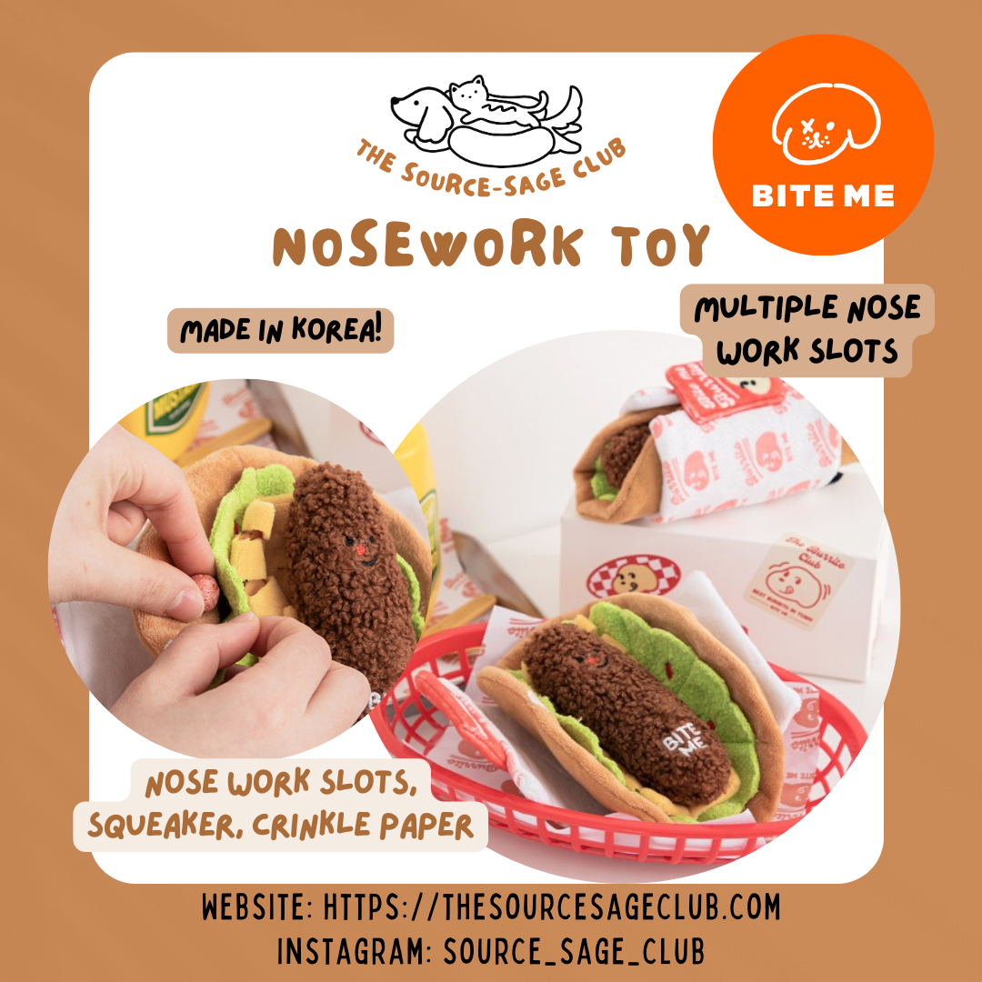 BITE ME Burrito Nosework Toy (squeaky/crinkle/nosework) (snuffle nose-work toy for cats and dogs made in Korea) (Copy)