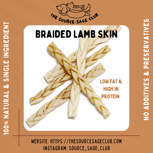 Air Dried Braided Lamb Skin 100g (air dried dog treats dog dental chew)