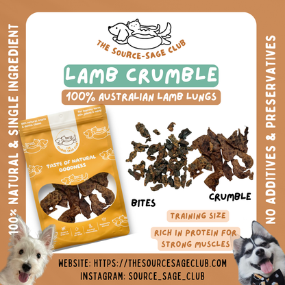 Air Dried Australian Lamb Puff Crumble and Bites  (single ingredient dog treats, dog dental chew)