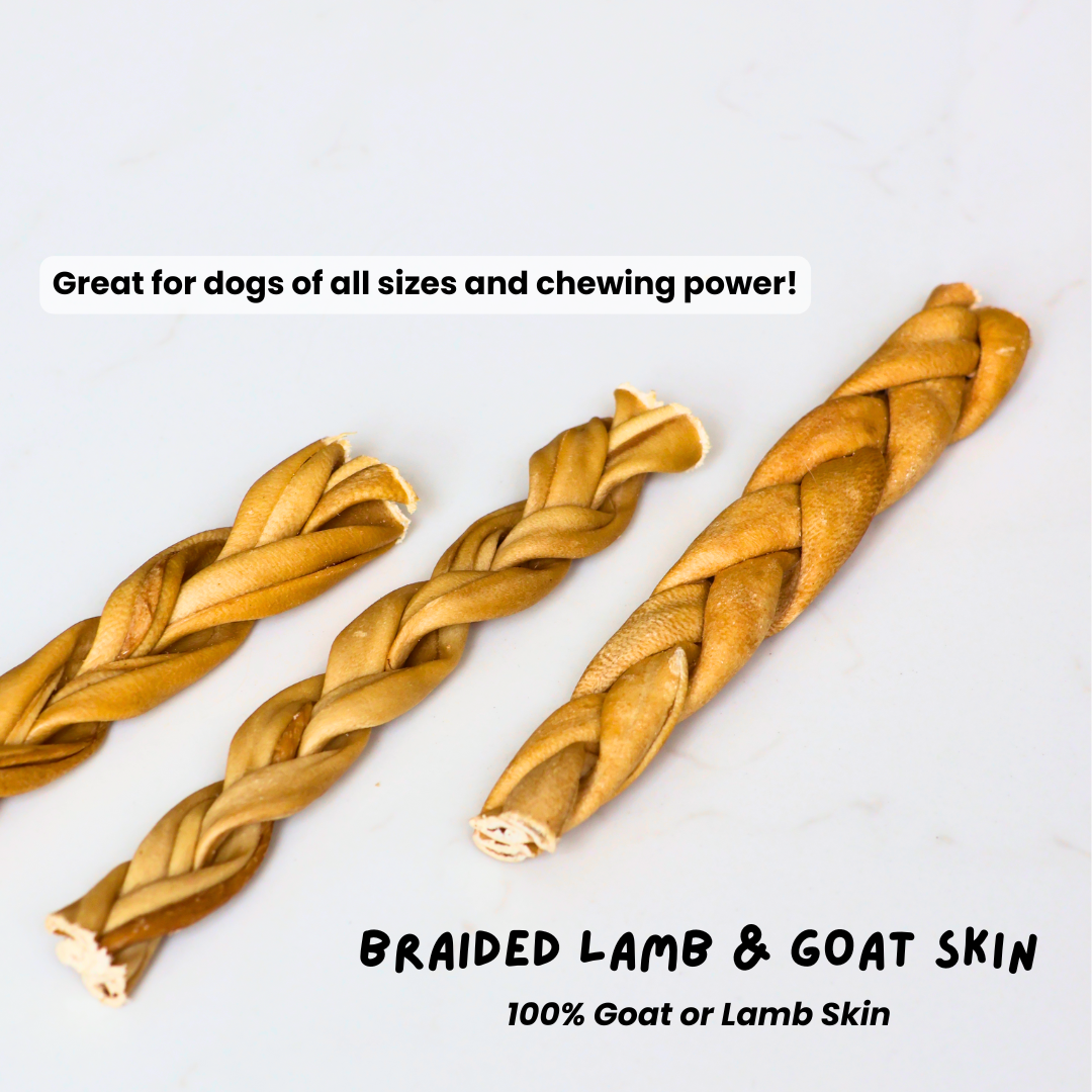 Air Dried Braided Lamb or Goat Skin 100g (single ingredient dog treats, dog dental chew)