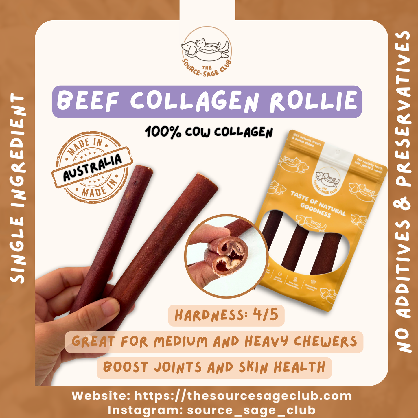 Air Dried Beef Collagen Rollie (single ingredient dog treats, dog dental chew)