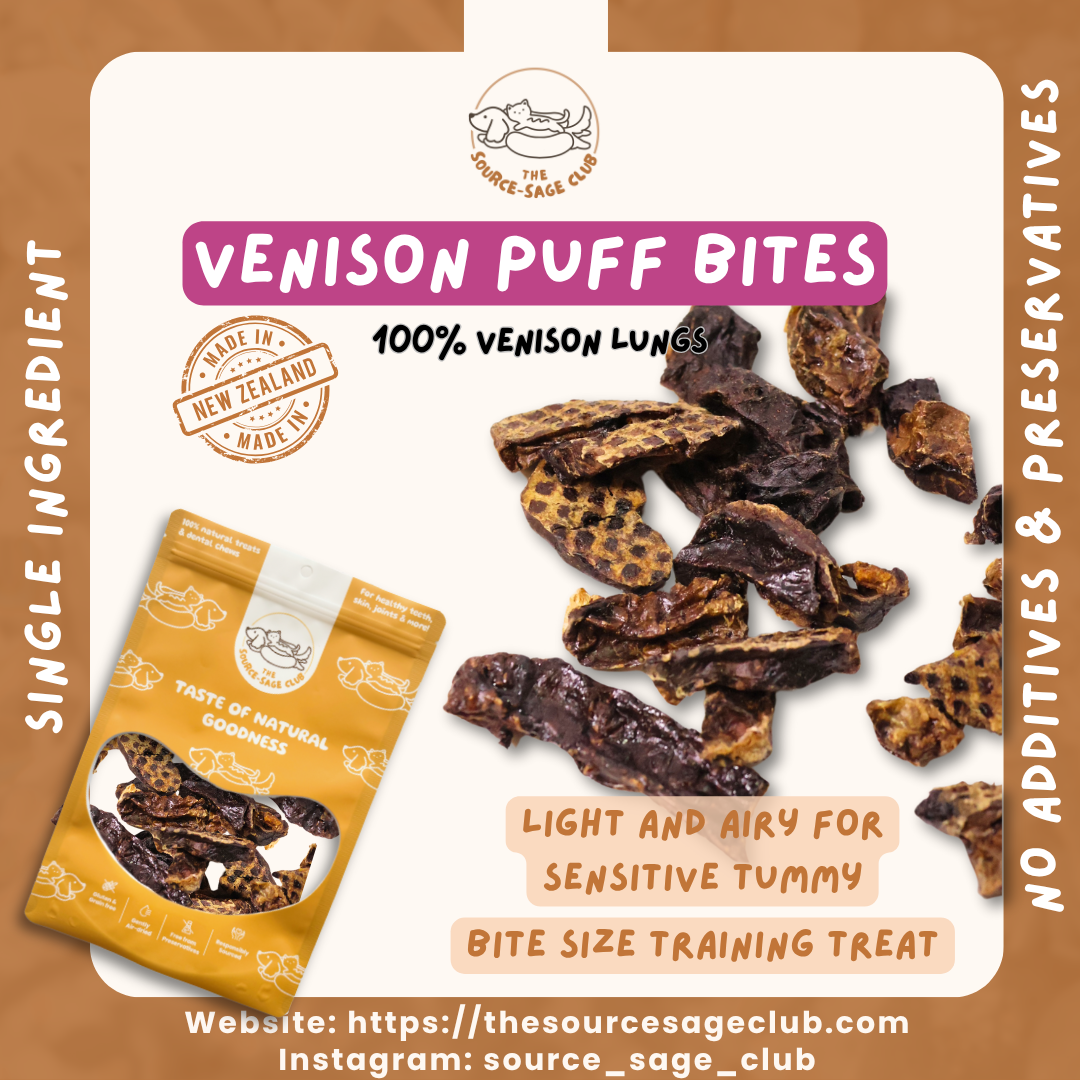 Air Dried Venison Lung Puff Bites (single ingredient dog treats, dog dental chew)