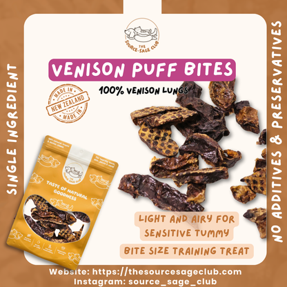 Air Dried Venison Lung Puff Bites (single ingredient dog treats, dog dental chew)