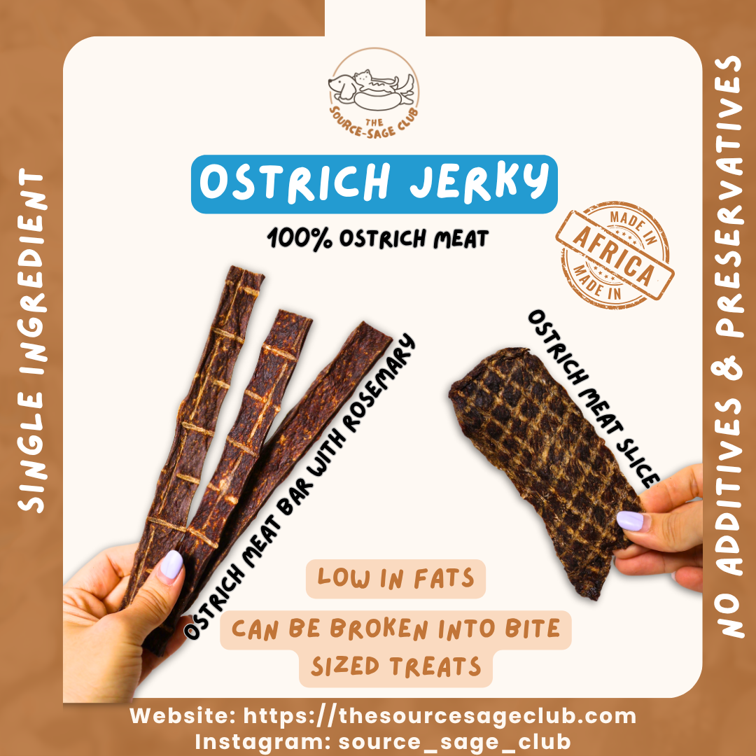 [1KG PACK - 30% OFF] Air Dried Ostrich Meat Jerky Bar / Slice (single ingredient dog treats, dog dental chew)