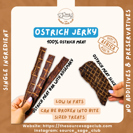 [1KG PACK - 30% OFF] Air Dried Ostrich Meat Jerky Bar / Slice (single ingredient dog treats, dog dental chew)