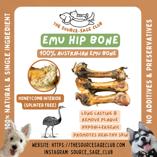 Air Dried Australian Emu Hip Bone (single ingredient dog treats, dog dental chew)