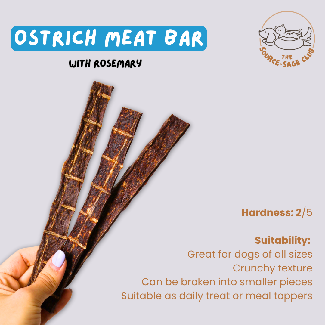 [1KG PACK - 30% OFF] Air Dried Ostrich Meat Jerky Bar / Slice (single ingredient dog treats, dog dental chew)
