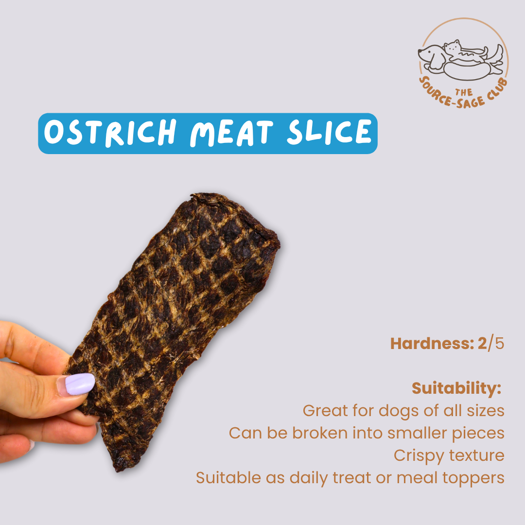 [1KG PACK - 30% OFF] Air Dried Ostrich Meat Jerky Bar / Slice (single ingredient dog treats, dog dental chew)