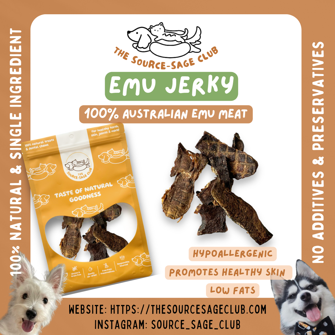 Air Dried Australian Emu Jerky (single ingredient dog treats, dog dental chew)