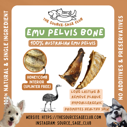 Air Dried Australian Emu Pelvis Bone (single ingredient dog treats, dog dental chew)