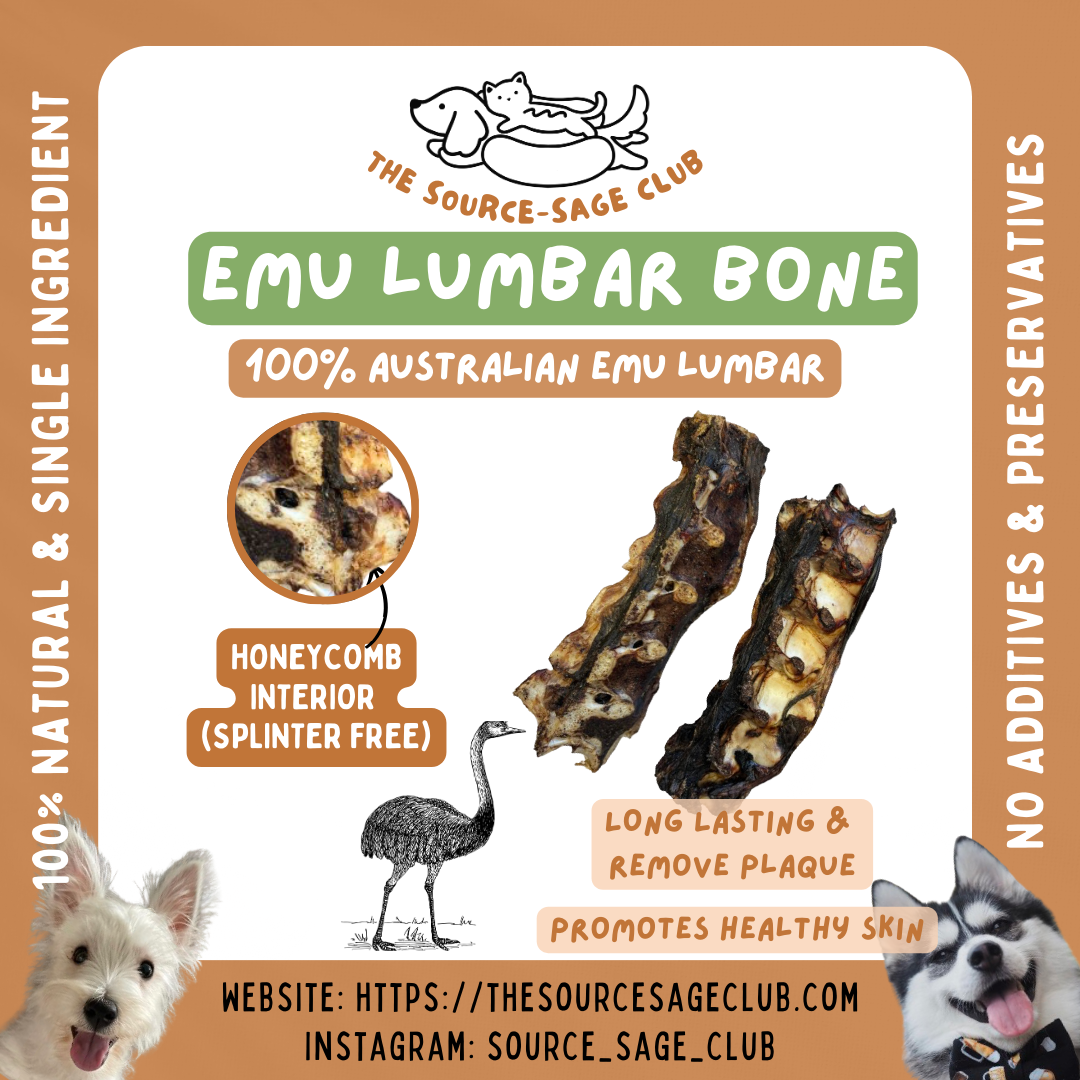 Air Dried Australian Emu Lumbar Split (single ingredient dog treats, dog dental chew)