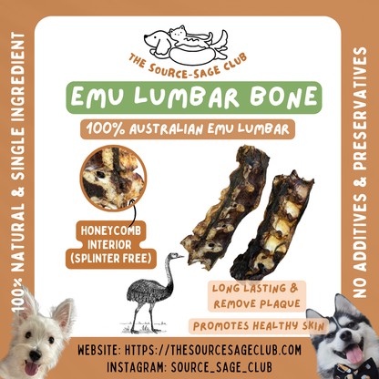 Air Dried Australian Emu Lumbar Split (single ingredient dog treats, dog dental chew)