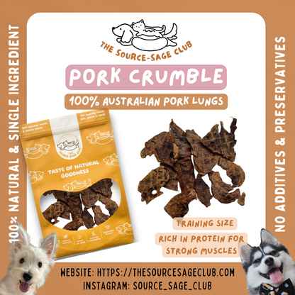 Air Dried Australian Pork Puff Crumble 100g  (single ingredient dog treats, dog dental chew)