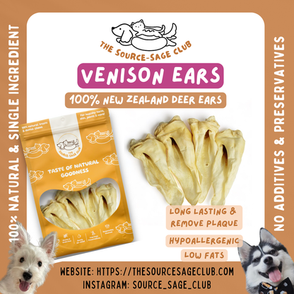 Air Dried New Zealand Venison Ears (single ingredient dog treats, dog dental chew)