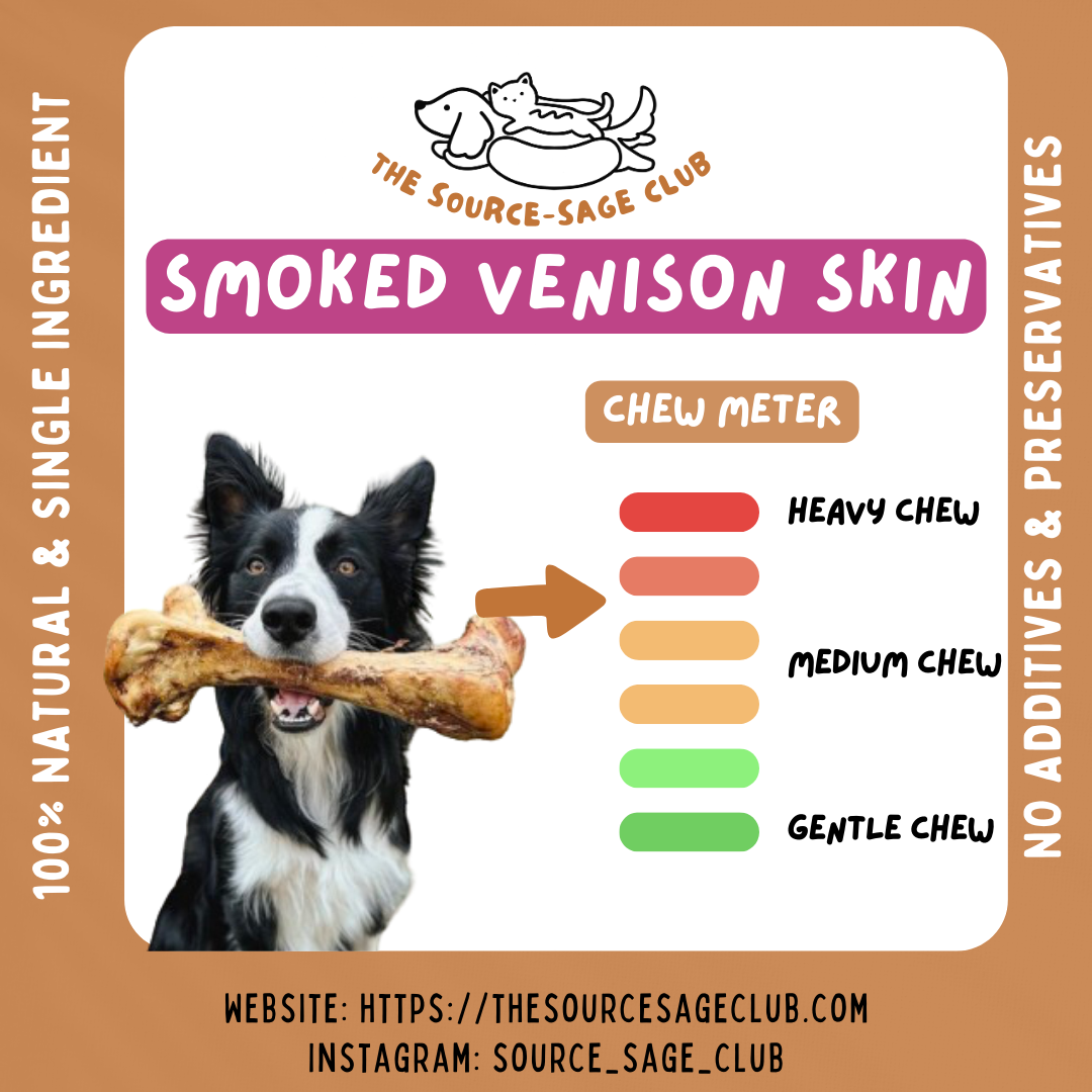 Air Dried Smoked Venison Skin Chew (single ingredient dog treats, dog dental chew)