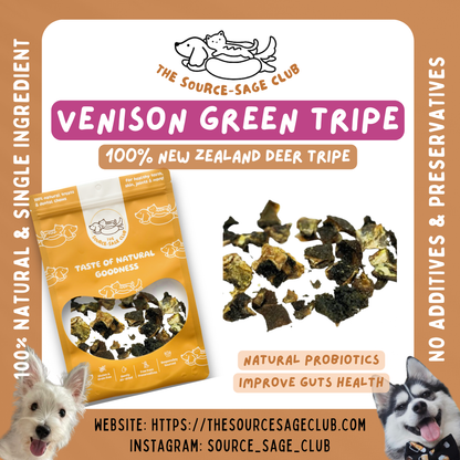 Air Dried Beef/ Venison Green Tripe (single ingredient dog treats, dog dental chew)