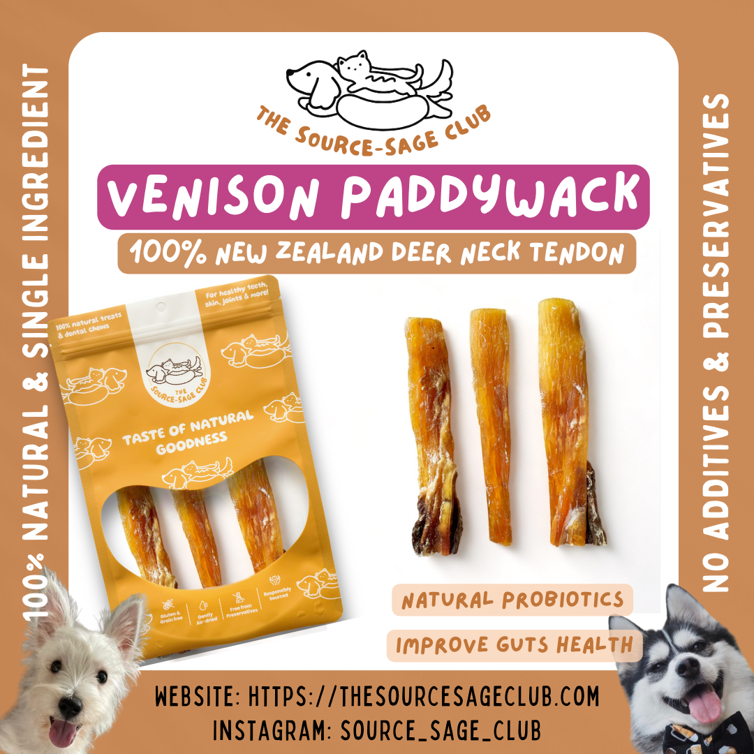 [1kg - 20% OFF] Air Dried New Zealand Venison Paddywack Tendon (dog dental chew dog treats)