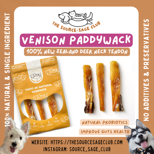 Air Dried New Zealand Venison Paddywack Tendon (single ingredient dog treats, dog dental chew)