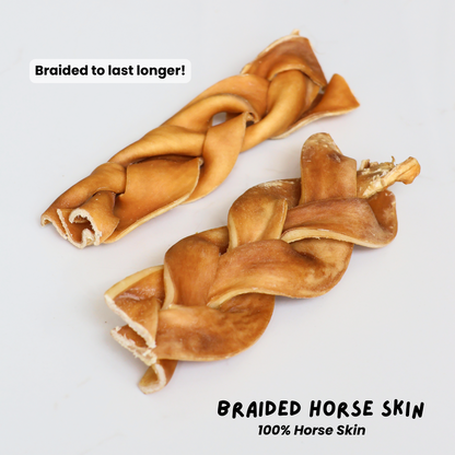 Air Dried Braided Horse Skin (single ingredient dog treats, dog dental chew)