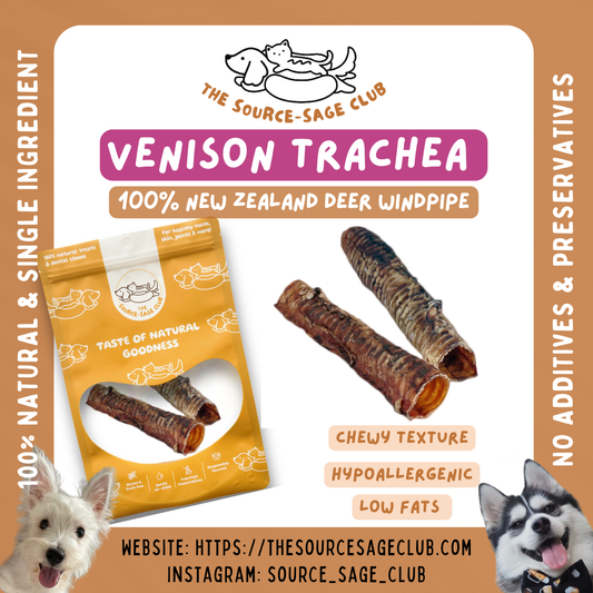 Air Dried New Zealand Venison Trachea (Windpipe) (single ingredient dog treats, dog dental chew)