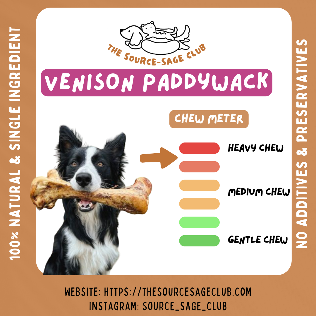 Air Dried New Zealand Venison Paddywack Tendon (single ingredient dog treats, dog dental chew)