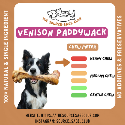 Air Dried New Zealand Venison Paddywack Tendon (single ingredient dog treats, dog dental chew)