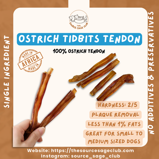 Ostrich Tidbits Tendon (single ingredient dog treats, dog dental chew)