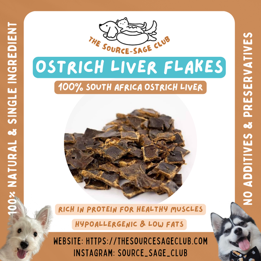 Air Dried Ostrich Liver Flakes (single ingredient dog treats, dog dental chew)