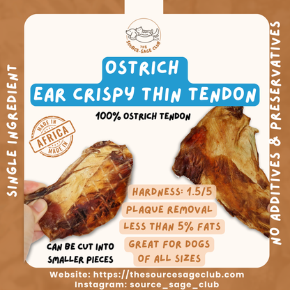 Air Dried Ostrich Ear Crispy Tendon 100g (single ingredient dog treats, dog dental chew)