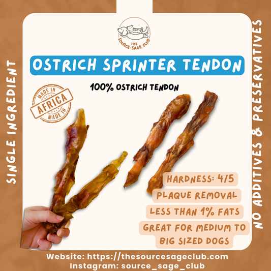 Ostrich Sprinter Tendon (single ingredient dog treats, dog dental chew)