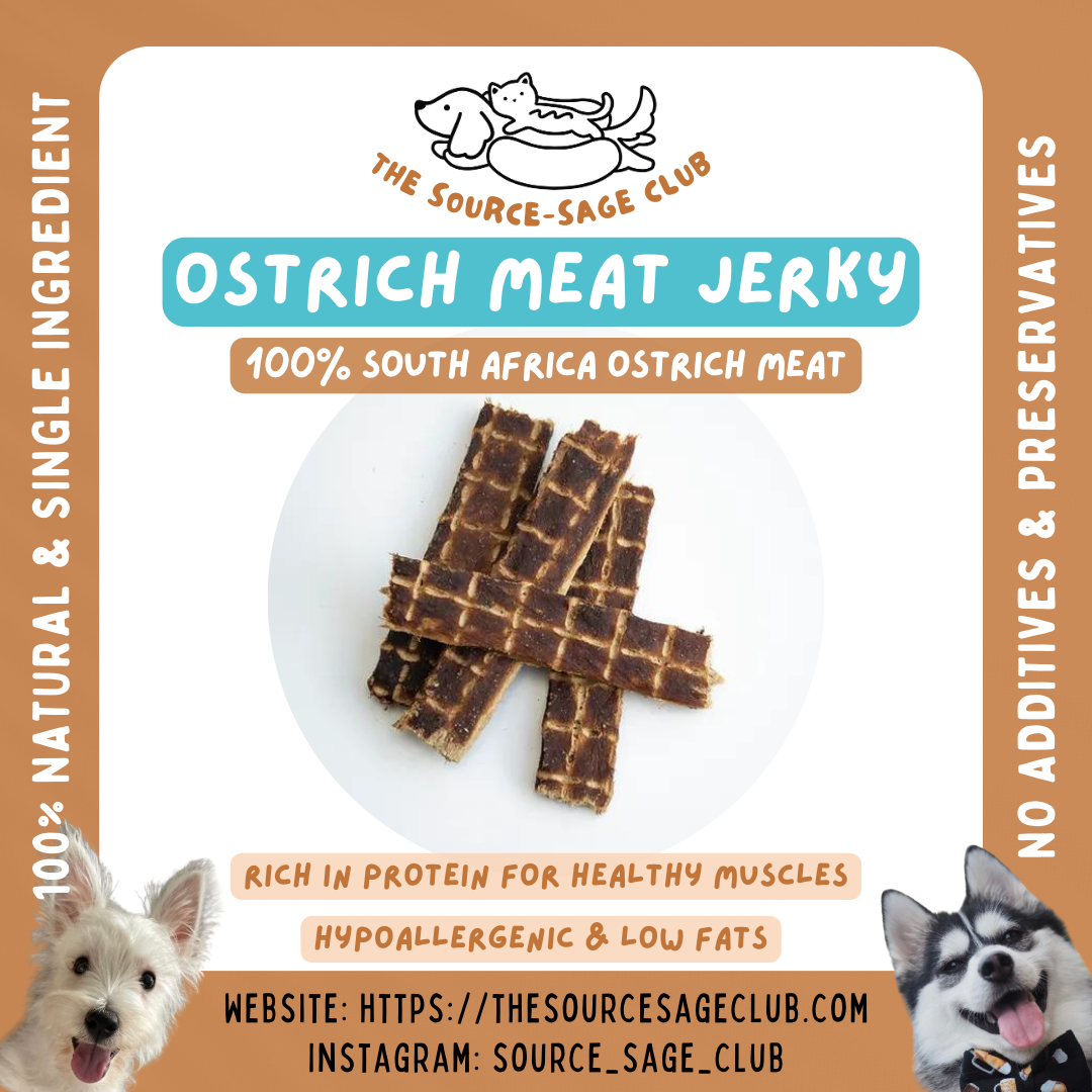 Air Dried Ostrich Meat Jerky 8 sticks (single ingredient dog treats, dog dental chew)