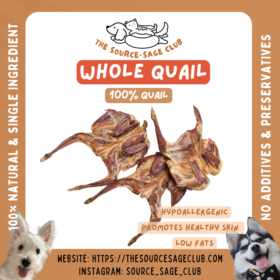 Dehydrated Quail (single ingredient dog treats, dog dental chew)