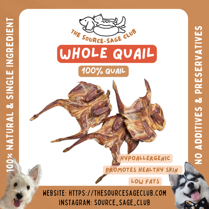 Dehydrated Quail (single ingredient dog treats, dog dental chew)