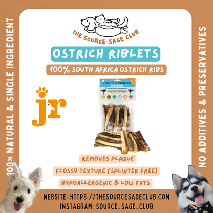 Air Dried Ostrich Riblet 2pcs (single ingredient dog treats, dog dental chew)