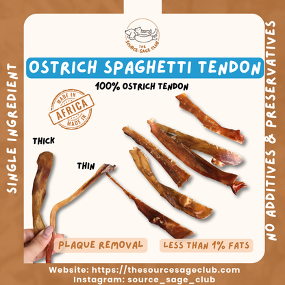 Ostrich Spaghetti Tendon (single ingredient dog treats, dog dental chew)
