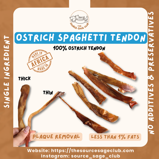 Ostrich Spaghetti Tendon (single ingredient dog treats, dog dental chew)