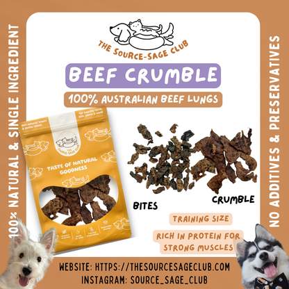 Air Dried Australian Beef Puff Crumble and Bites (single ingredient dog treats, dog dental chew)