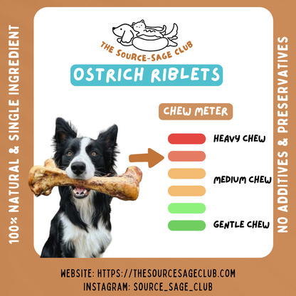 Air Dried Ostrich Riblet 2pcs (single ingredient dog treats, dog dental chew)