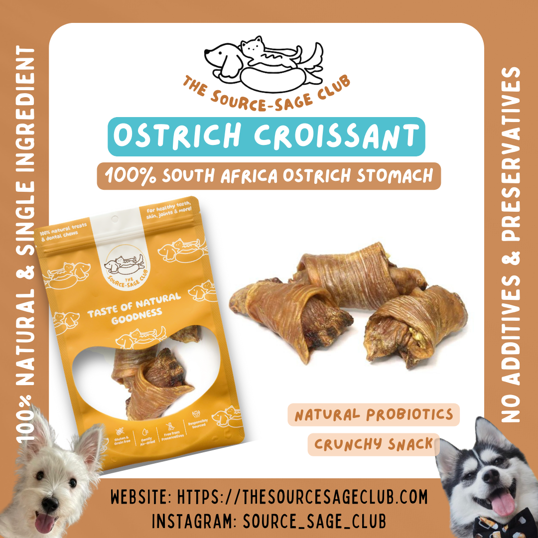 Air Dried Ostrich Croissant 3 pcs (single ingredient dog treats, dog dental chew)