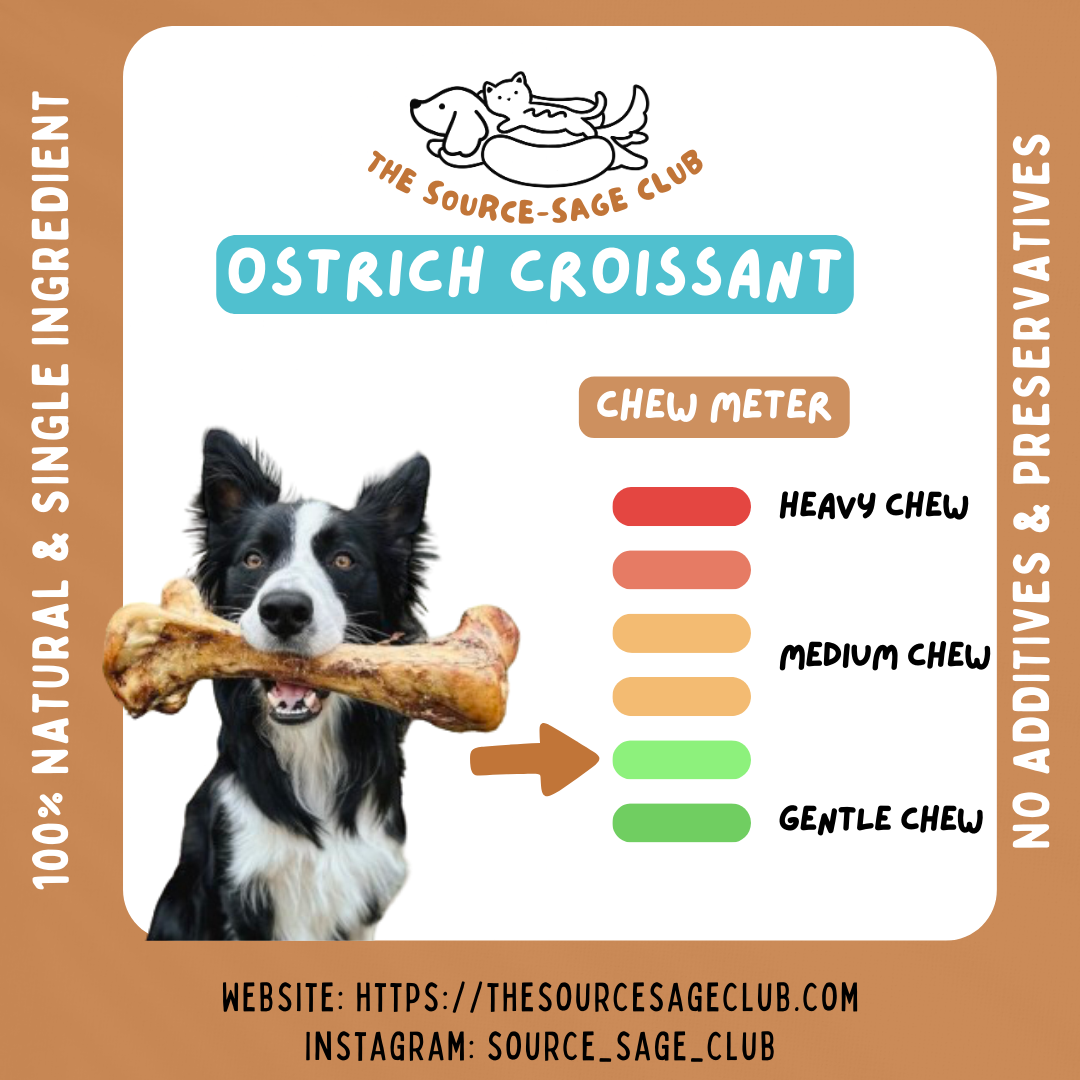 Air Dried Ostrich Croissant 3 pcs (single ingredient dog treats, dog dental chew)