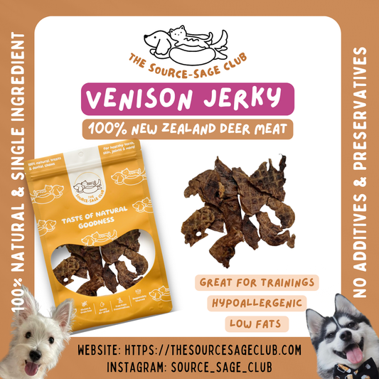 Air Dried New Zealand Venison Jerky (single ingredient dog treats, dog dental chew)