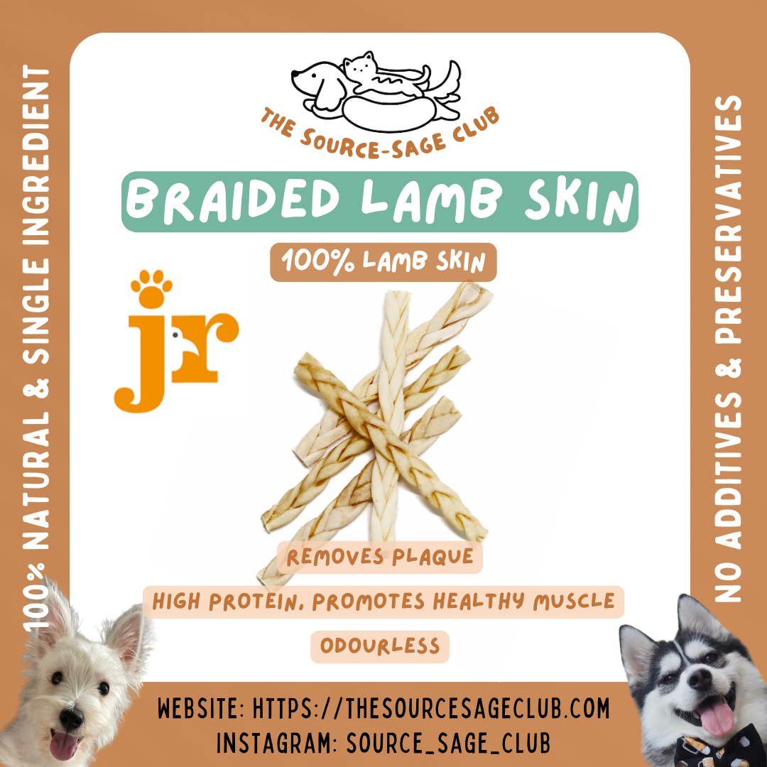 Air Dried Braided Lamb Skin 100g (single ingredient dog treats, dog dental chew)