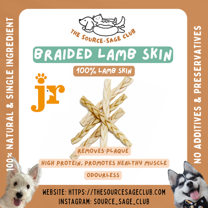 Air Dried Braided Lamb Skin 100g (single ingredient dog treats, dog dental chew)