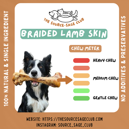 Air Dried Braided Lamb Skin 100g (single ingredient dog treats, dog dental chew)