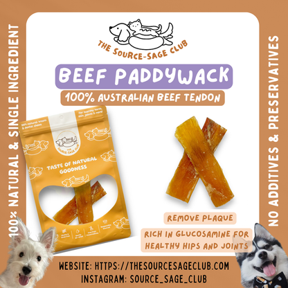 Air Dried Beef Paddywhack Tendon (single ingredient dog treats, dog dental chew)